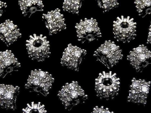 Metal Rondelle 6.5x6.5x5mm Silver (with CZ) 2pcs