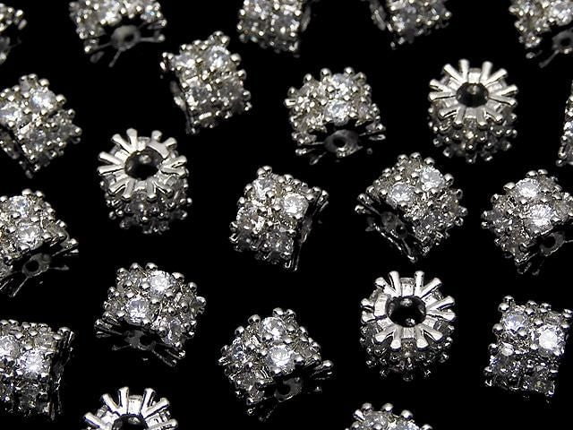 Metal Rondelle 6.5x6.5x5mm Silver (with CZ) 2pcs