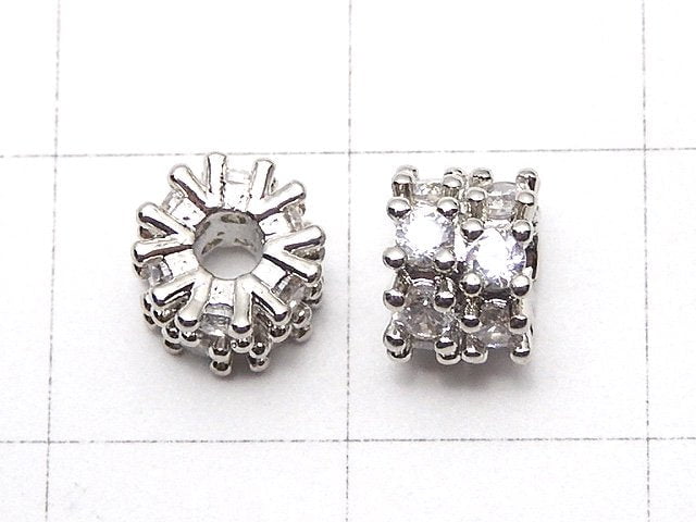 Metal Parts Roundel 6.5x6.5x5mm Silver (with CZ) 2pcs