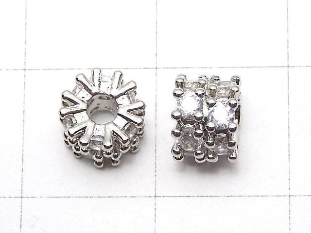 Metal Rondelle 6.5x6.5x5mm Silver (with CZ) 2pcs