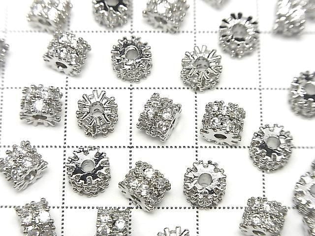 Metal Rondelle 6.5x6.5x5mm Silver (with CZ) 2pcs