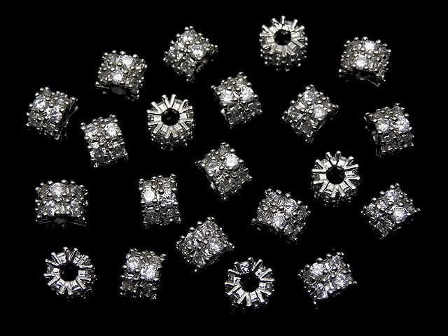 Metal Rondelle 6.5x6.5x5mm Silver (with CZ) 2pcs