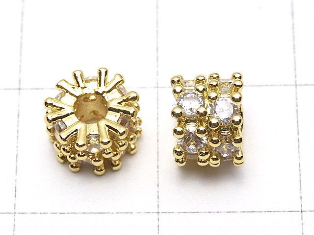 Metal Parts Roundel 6.5x6.5x5mm Gold (with CZ) 2pcs