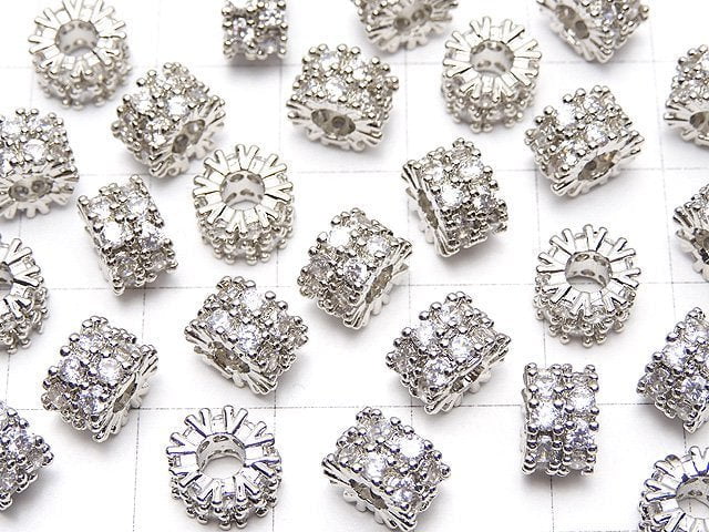 Metal Parts Roundel 7.5x7.5x5mm Silver (with CZ) 2pcs