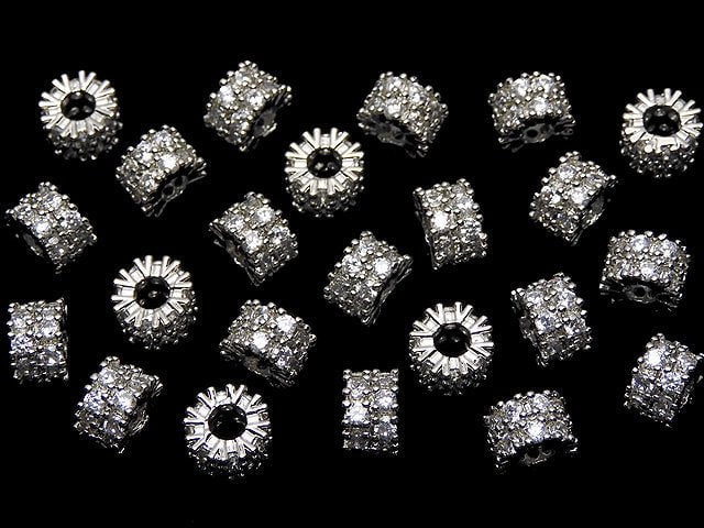 Metal Parts Rondelle 7.5x7.5x5mm Silver (with CZ) 2pcs