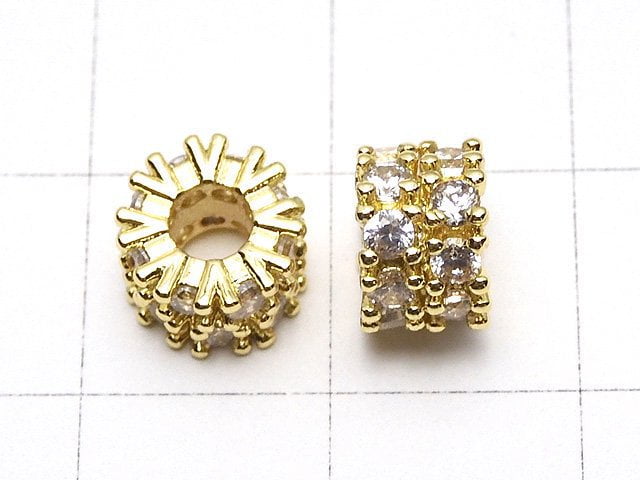 Metal Parts Roundel 7.5x7.5x5mm Gold (with CZ) 2pcs