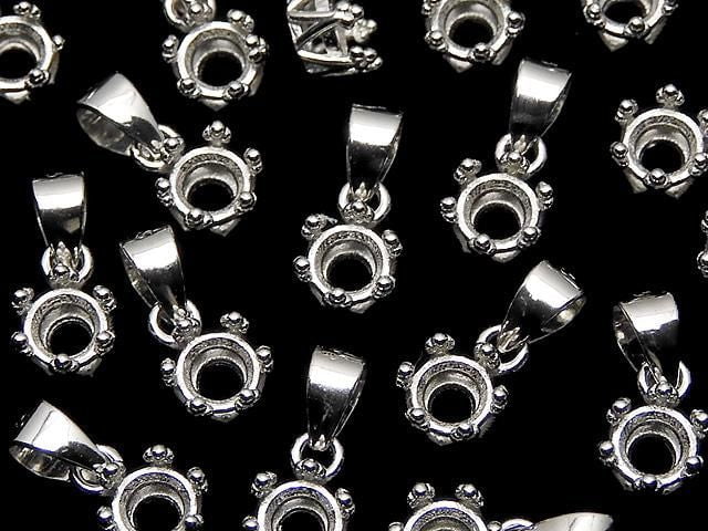 [Video] Silver925 Crown Pendant Frame Round Faceted 4mm Rhodium Plated 1pc