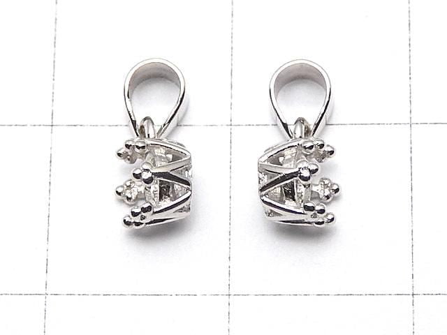 [Video] Silver925 Crown Pendant Frame Round Faceted 4mm Rhodium Plated 1pc