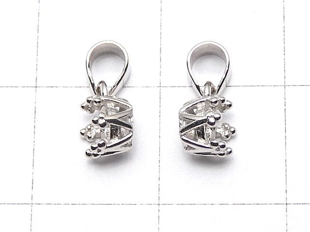 [Video]Silver925 Crown Pendant Frame Round Faceted 4mm Rhodium Plated 1pc