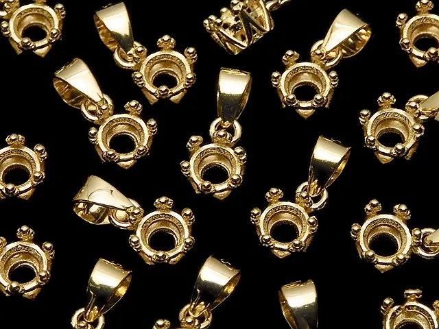 [Video] Silver925 Crown Pendant Frame Round Faceted 4mm 18KGP 1pc