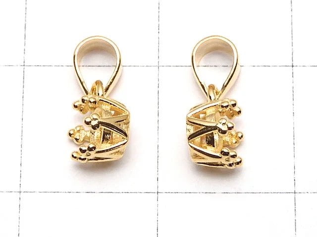[Video]Silver925 Crown Pendant Frame Round Faceted 4mm 18KGP 1pc