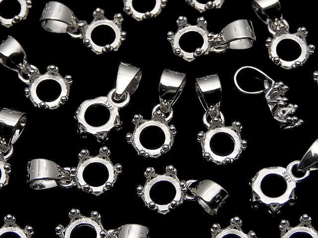 [Video] Silver925 Crown Pendant Frame Round 4mm Rhodium Plated 1pc
