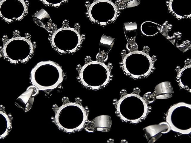 [Video] Silver925 Crown Pendant Frame Round 6mm Rhodium Plated 1pc