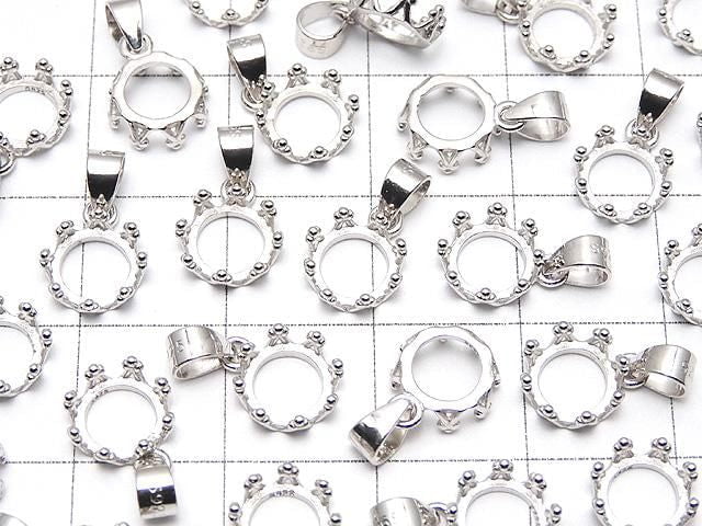 [Video] Silver925 Crown Pendant Frame Round 6mm Rhodium Plated 1pc