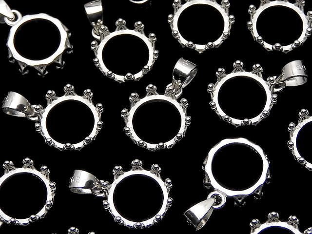 [Video] Silver925 Crown Pendant Frame Round 8mm Rhodium Plated 1pc
