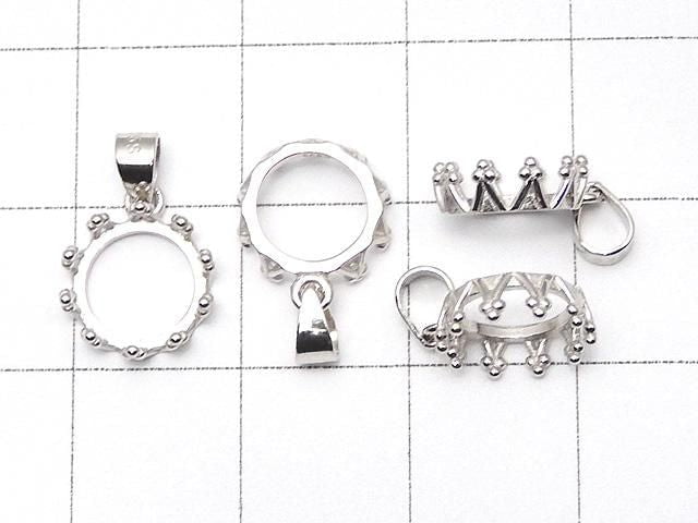 [Video] Silver925 Crown Pendant Frame Round 8mm Rhodium Plated 1pc