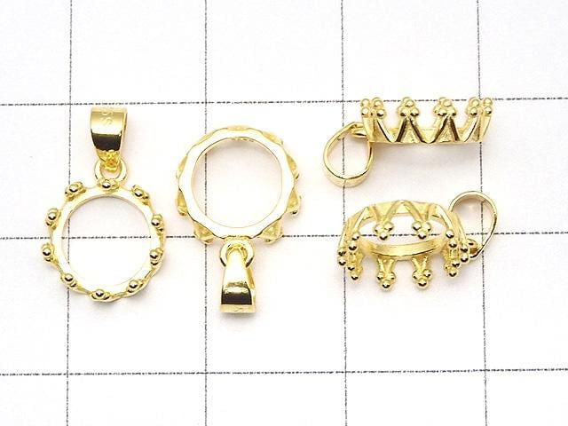 [Video] Silver925 Crown Pendant Frame Round 8mm 18KGP 1pc