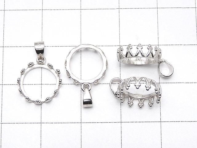 [Video] Silver925 Crown Pendant Frame Round 10mm Rhodium Plated 1pc