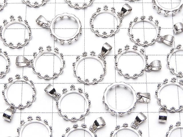 [Video] Silver925 Crown Pendant Frame Round 10mm Rhodium Plated 1pc