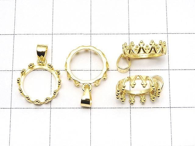[Video] Silver925 Crown Pendant Frame Round 10mm 18KGP 1pc