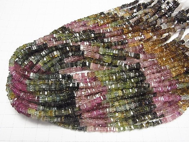 [Video] Multi color Tourmaline AA++ Square Roundel (disc) half or 1strand beads (aprx.15inch/38cm)