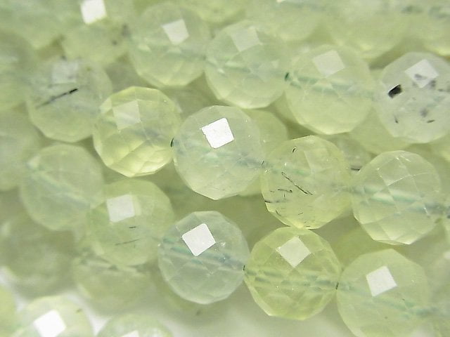 Faceted Round, Prehnite Gemstone Beads