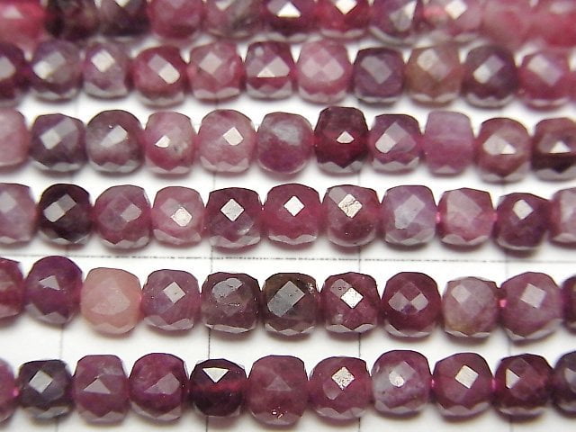 [Video]High Quality! Rubellite (Pink Tourmaline) AA+ Cube Shape 4x4x4mm half or 1strand beads (aprx.15inch/38cm)