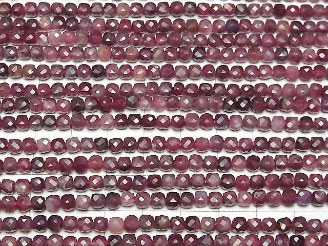 [Video]High Quality! Rubellite (Pink Tourmaline) AA+ Cube Shape 4x4x4mm half or 1strand beads (aprx.15inch/38cm)