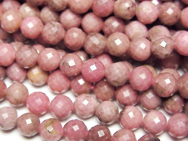 Faceted Round, Rhodonite Gemstone Beads