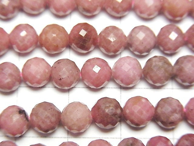 [Video]High Quality! Rhodonite AA 64Faceted Round 6mm 1strand beads (aprx.15inch/36cm)