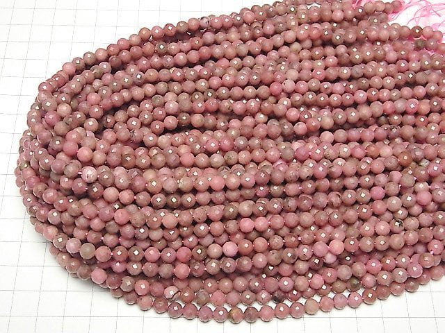 [Video]High Quality! Rhodonite AA 64Faceted Round 6mm 1strand beads (aprx.15inch/36cm)