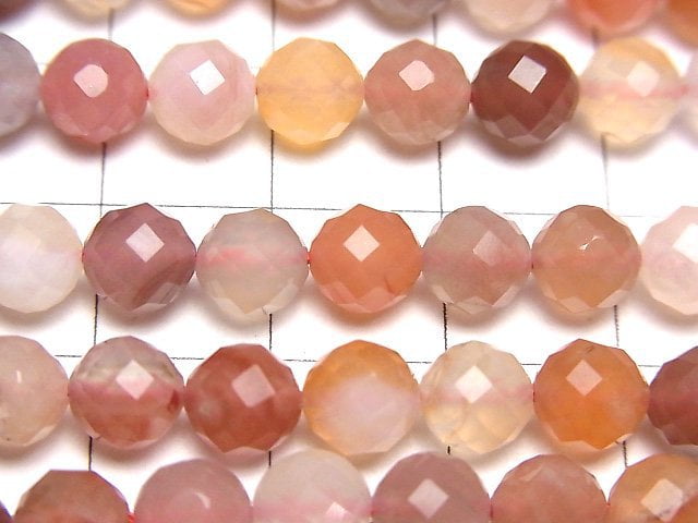 [Video]High Quality! Red-Pink Botswana Agate 64Faceted Round 6mm 1strand beads (aprx.15inch/37cm)