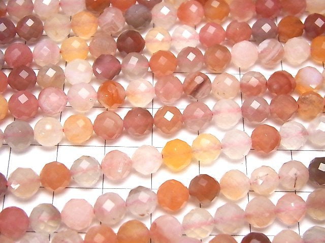 [Video]High Quality! Red-Pink Botswana Agate 64Faceted Round 6mm 1strand beads (aprx.15inch/37cm)