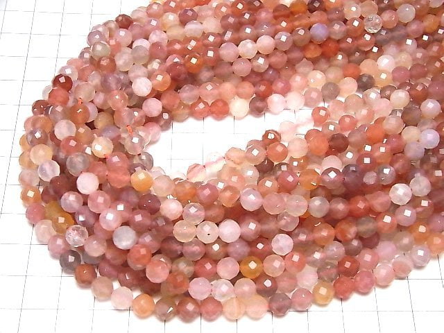 [Video]High Quality! Red-Pink Botswana Agate 64Faceted Round 6mm 1strand beads (aprx.15inch/37cm)