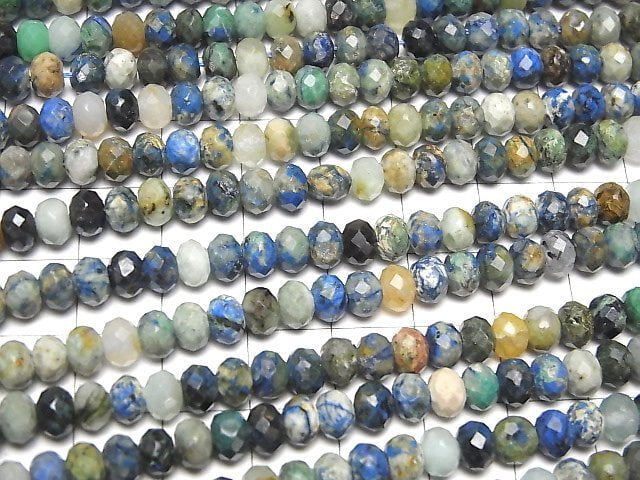 [Video]High Quality! Chrysocolla In Quartz Faceted Button Rondelle 6x6x4mm half or 1strand beads (aprx.15inch/37cm)