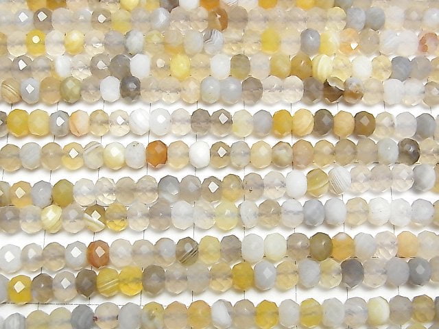 [Video]High Quality! Botswana Agate Faceted Button Roundel 6x6x4mm half or 1strand beads (aprx.15inch/37cm)