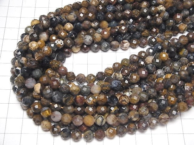 [Video]High Quality! Pietersite 64Faceted Round 6.5mm 1strand beads (aprx.15inch/37cm)