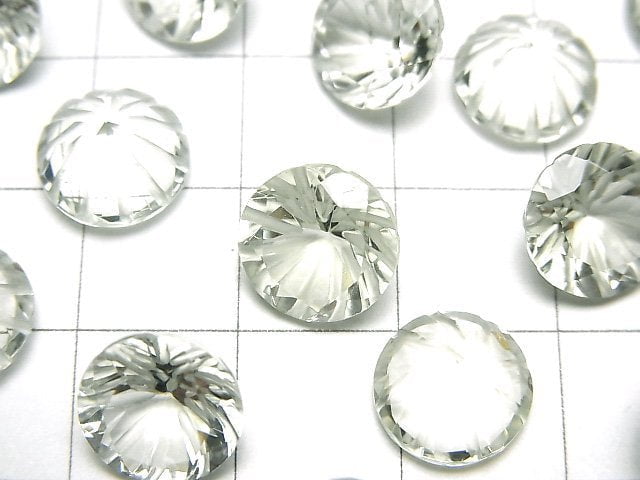 [Video]High Quality Green Amethyst AAA Carved Round Faceted 10x10mm 2pcs