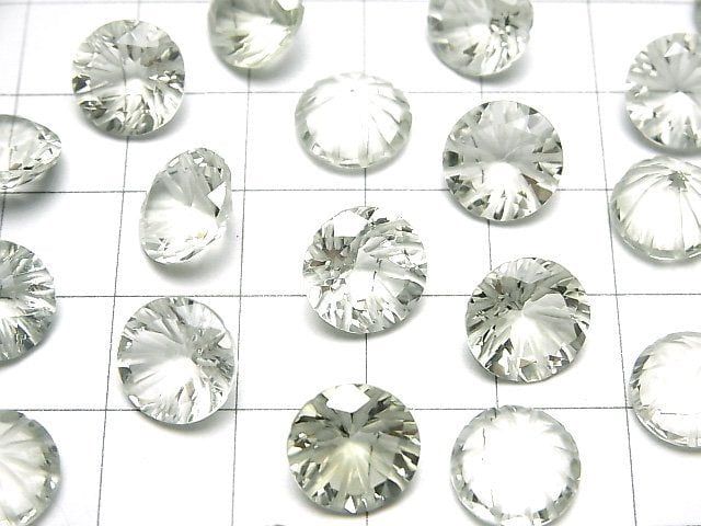 [Video]High Quality Green Amethyst AAA Carved Round Faceted 10x10mm 2pcs