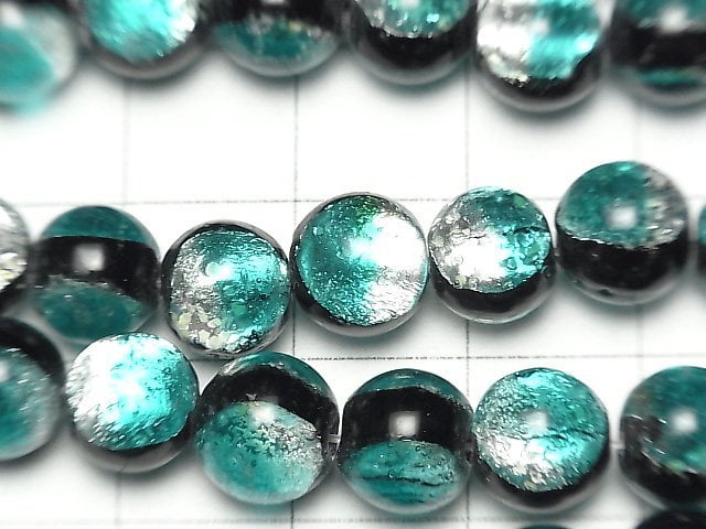 [Video] Lampwork Beads Round 8mm [Blue Green/Luminous type] 1/4 or 1strand beads (aprx.15inch/36cm)