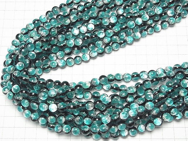 [Video] Lampwork Beads Round 8mm [Blue Green/Luminous type] 1/4 or 1strand beads (aprx.15inch/36cm)