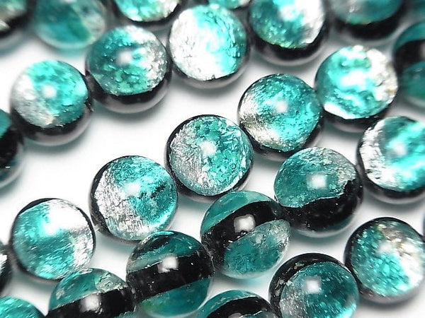 [Video] Lampwork Beads Round 10mm [Blue green/Luminous type] 1/4 or 1strand beads (aprx.14inch/34cm)