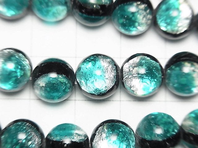 [Video] Lampwork Beads Round 10mm [Blue green/Luminous type] 1/4 or 1strand beads (aprx.14inch/34cm)