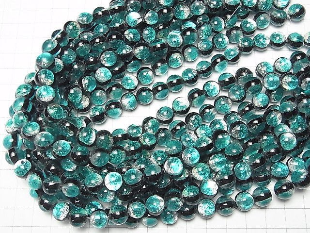 [Video] Lampwork Beads Round 10mm [Blue green/Luminous type] 1/4 or 1strand beads (aprx.14inch/34cm)