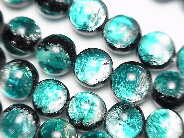 [Video] Lampwork Beads Round 12mm [Blue green/Luminous type] 1/4 or 1strand beads (aprx.14inch/34cm)