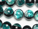 [Video] Lampwork Beads Round 12mm [Blue green/Luminous type] 1/4 or 1strand beads (aprx.14inch/34cm)