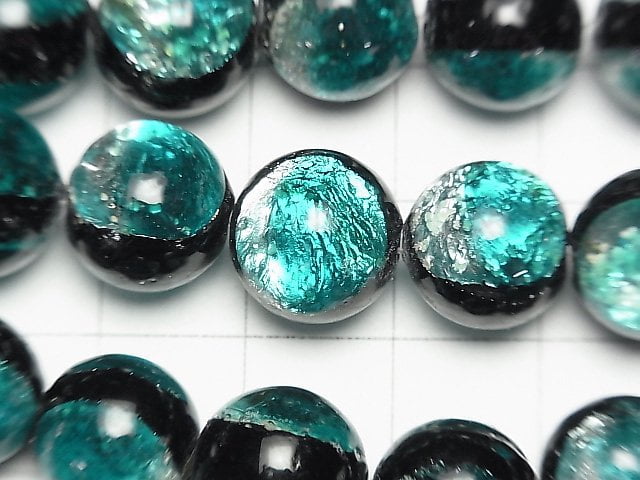 [Video] Lampwork Beads Round 12mm [Blue green/Luminous type] 1/4 or 1strand beads (aprx.14inch/34cm)