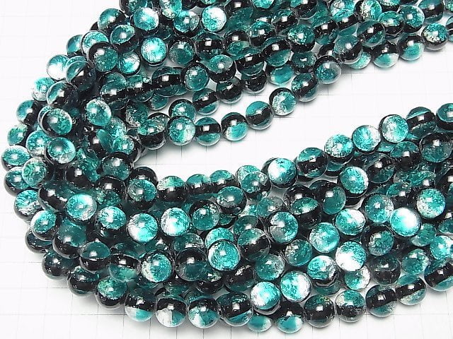 [Video] Lampwork Beads Round 12mm [Blue green/Luminous type] 1/4 or 1strand beads (aprx.14inch/34cm)