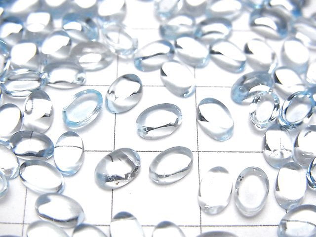 [Video]High Quality Sky Blue Topaz AAA Oval Cabochon 6x4mm 5pcs