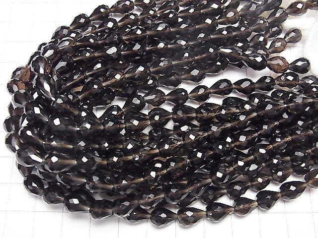 [Video]Smoky Quartz AA++ Vertical Hole Faceted Drop half or 1strand beads (aprx.9inch/24cm)